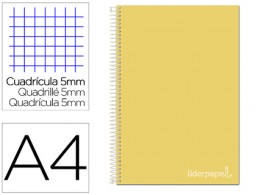 Cuaderno espiral Liderpapel Jolly A4 tapa extradura 80h 75g micro c/5mm. color amarillo